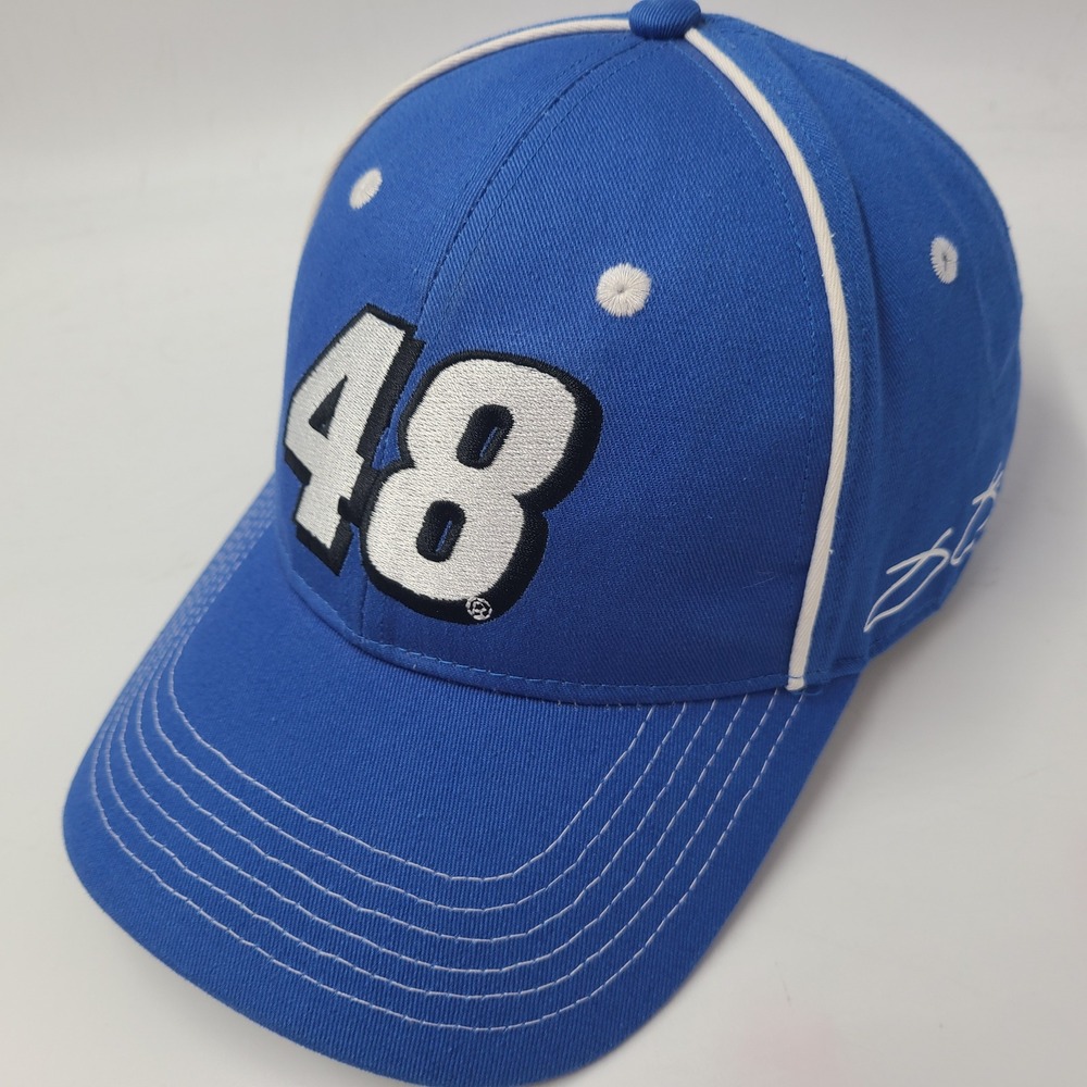 Jimmie Johnson Hat Adjustable Blue White NASCAR Racing #48 Logo Casual Cotton